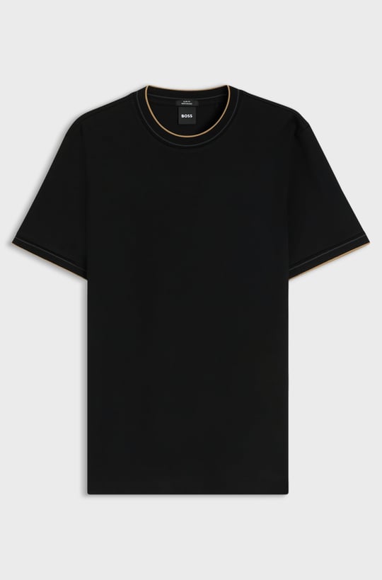 BOSS  BOSS Erkek Dar Kesim Yuvarlak Yakalı Pamuklu Kısa Kollu Siyah T-Shirt 50565570-001
