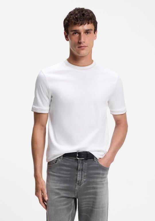 BOSS  BOSS Erkek Dar Kesim Yuvarlak Yakalı Pamuklu Kısa Kollu Beyaz T-Shirt 50565570-100