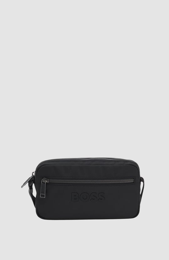 BOSS  BOSS Erkek Dayanıklı Elmas Desenli Logo İmzalı Çapraz Askılı Fermuarlı Siyah Omuz Çantası 50567752-001