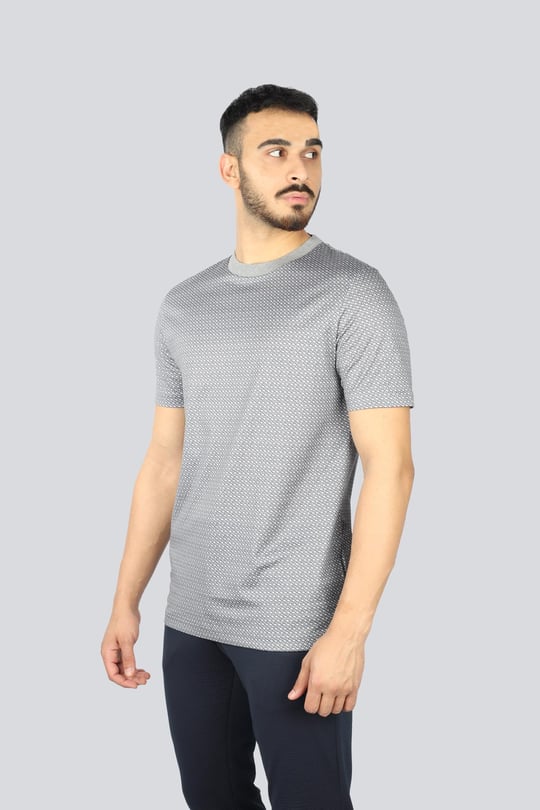 BOSS BOSS Erkek Desenli Bisiklet Yaka Kısa Kol Gri T-Shirt 50518883-041