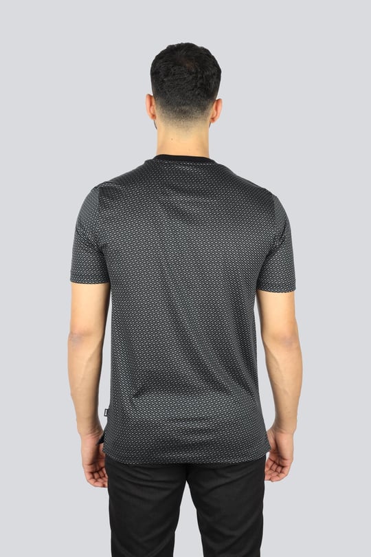 BOSS BOSS Erkek Desenli Bisiklet Yaka Kısa Kol Antrasit T-Shirt 50518883-002