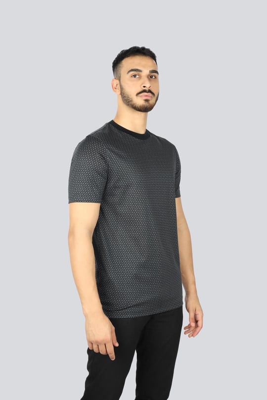 BOSS BOSS Erkek Desenli Bisiklet Yaka Kısa Kol Antrasit T-Shirt 50518883-002