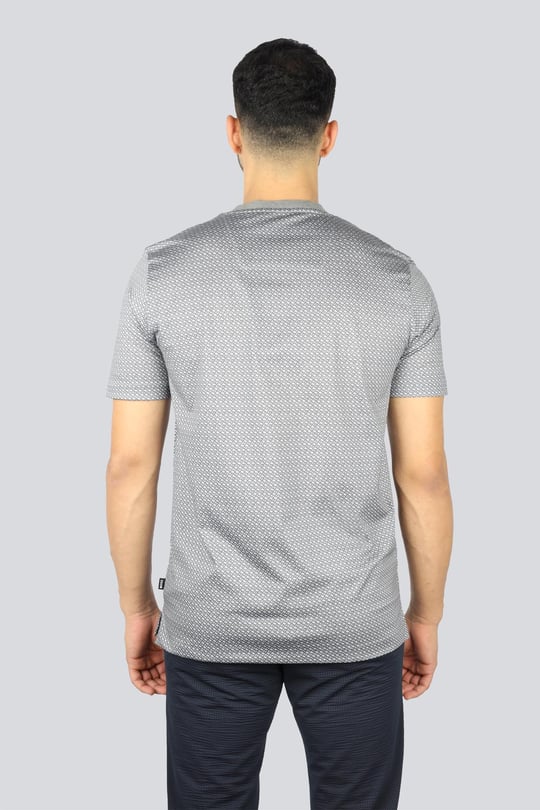 BOSS BOSS Erkek Desenli Bisiklet Yaka Kısa Kol Gri T-Shirt 50518883-041