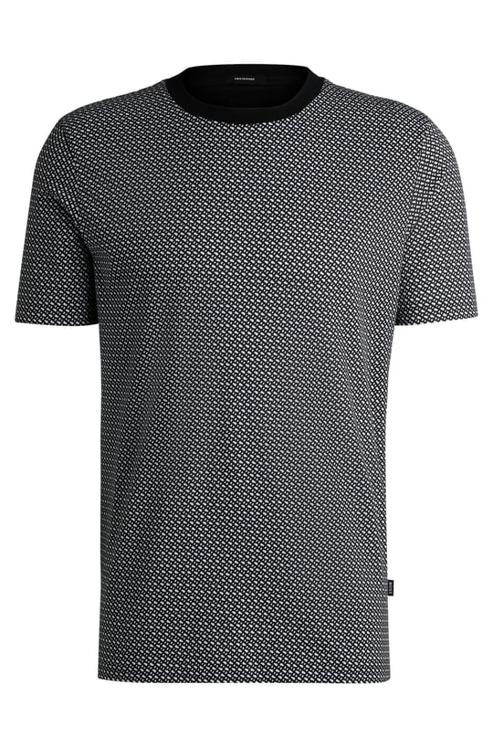 BOSS BOSS Erkek Desenli Bisiklet Yaka Kısa Kol Siyah T-Shirt 50518883-001