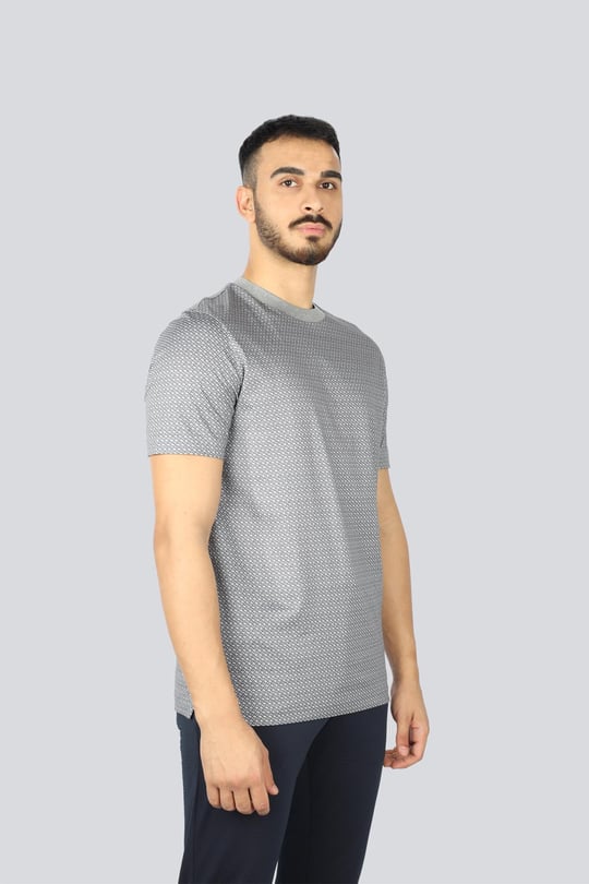 BOSS BOSS Erkek Desenli Bisiklet Yaka Kısa Kol Gri T-Shirt 50518883-041