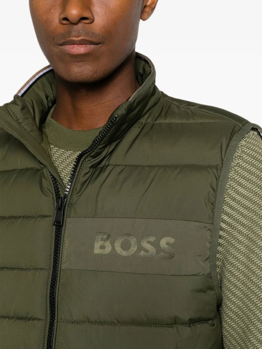 BOSS  BOSS Erkek Dik Yaka Kapitoneli Fermuar Kapamalı Açık Yeşil Yelek 50518375-347