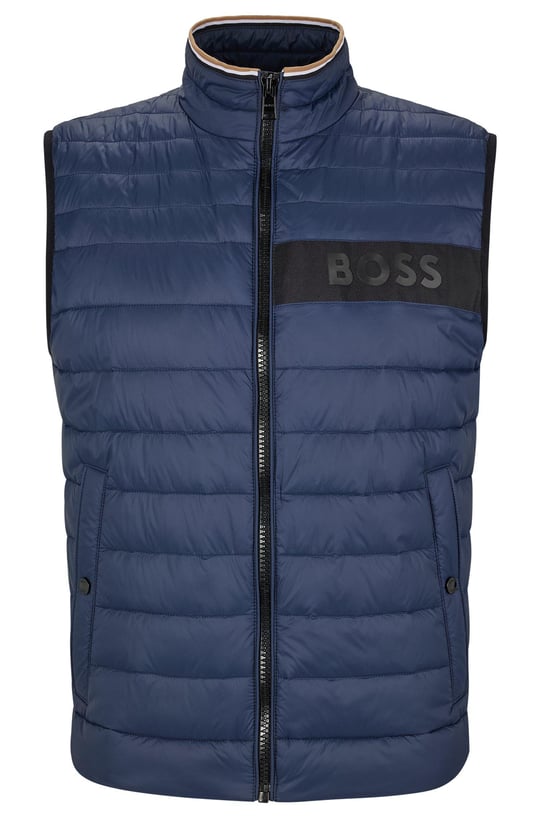 BOSS BOSS Erkek Dik Yaka Yalıtımlı Marka Logolu Fermuarlı Lacivert Yelek 50464300-404