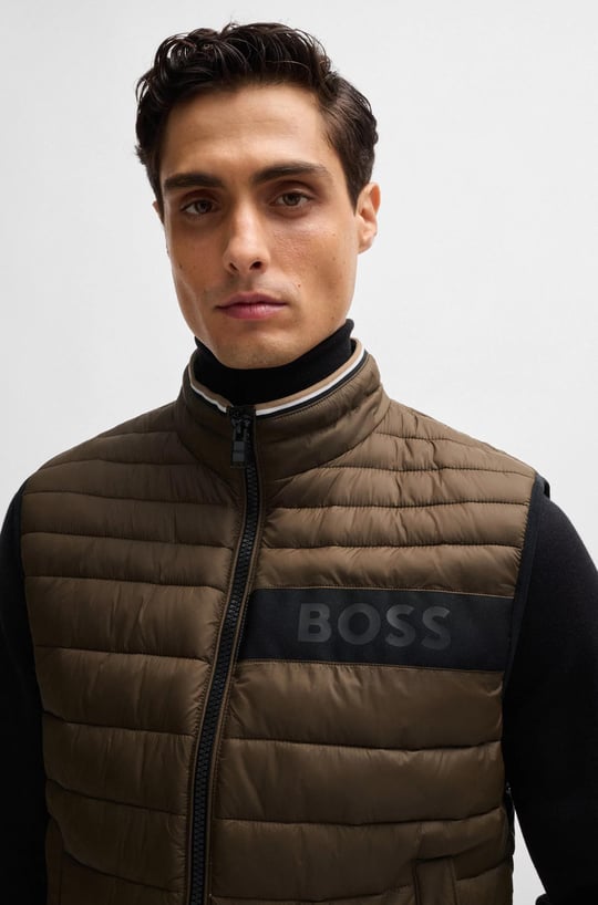 BOSS BOSS Erkek Dik Yaka Yalıtımlı Marka Logolu Fermuarlı Kahverengi1 YELEK 50464300-361