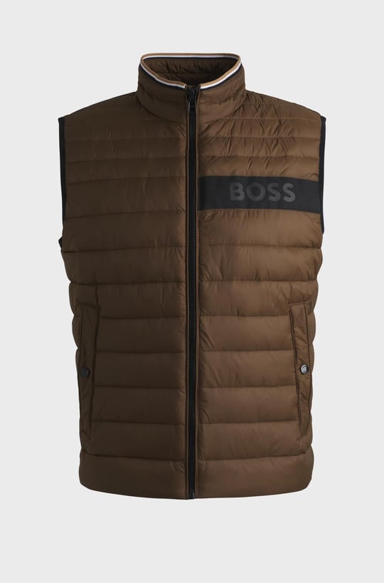 BOSS BOSS Erkek Dik Yaka Yalıtımlı Marka Logolu Fermuarlı Kahverengi1 YELEK 50464300-361