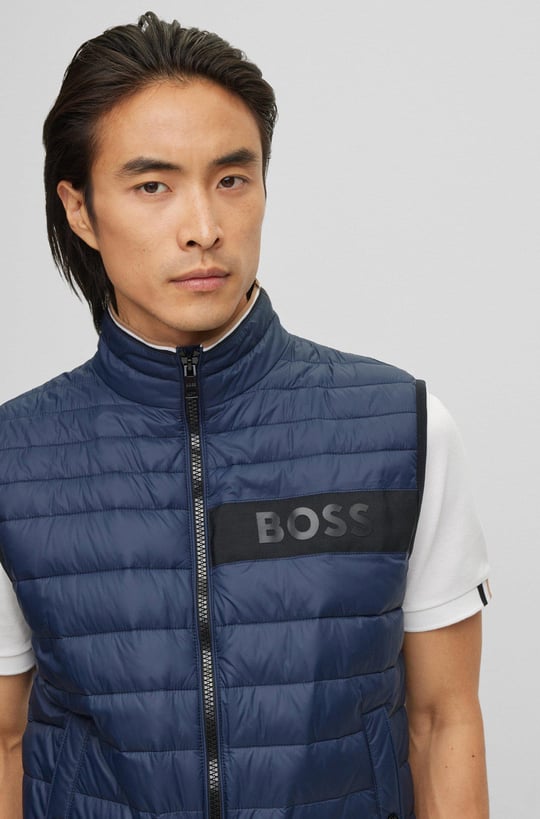 BOSS BOSS Erkek Dik Yaka Yalıtımlı Marka Logolu Fermuarlı Lacivert Yelek 50464300-404