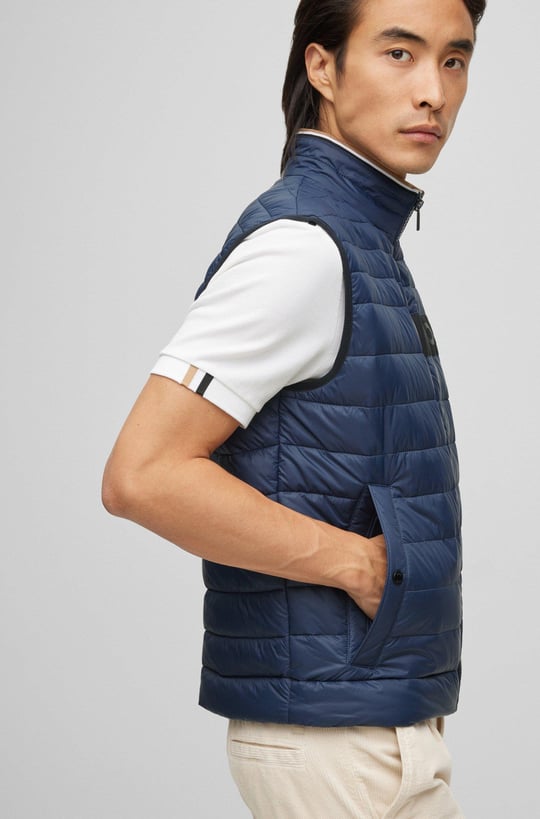 BOSS BOSS Erkek Dik Yaka Yalıtımlı Marka Logolu Fermuarlı Lacivert Yelek 50464300-404