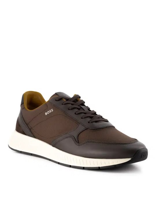 BOSS  BOSS Erkek Düşük Bilekli Ortopedik Tabanlı Logo İmzalı Kahverengi Sneaker 50568757-201