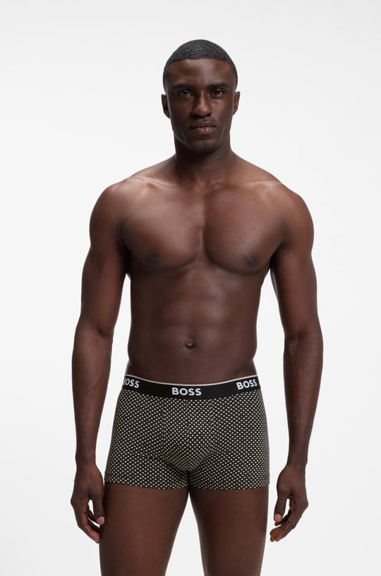 BOSS  BOSS Erkek Elastik Logolu Bel Bantlı Desenli Üçlü Paket Siyah-Kahverengi Boxer 50554443-262