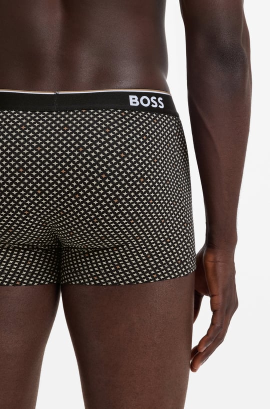 BOSS  BOSS Erkek Elastik Logolu Bel Bantlı Desenli Üçlü Paket Siyah-Kahverengi Boxer 50554443-262