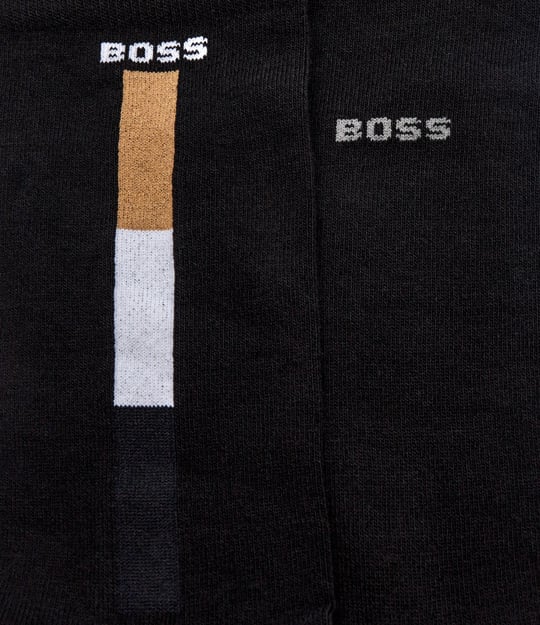 BOSS BOSS Erkek Esnek Pamuklu İkonik BOSS Şerit Çizgi Detaylı Siyah Çorap 50531084-001