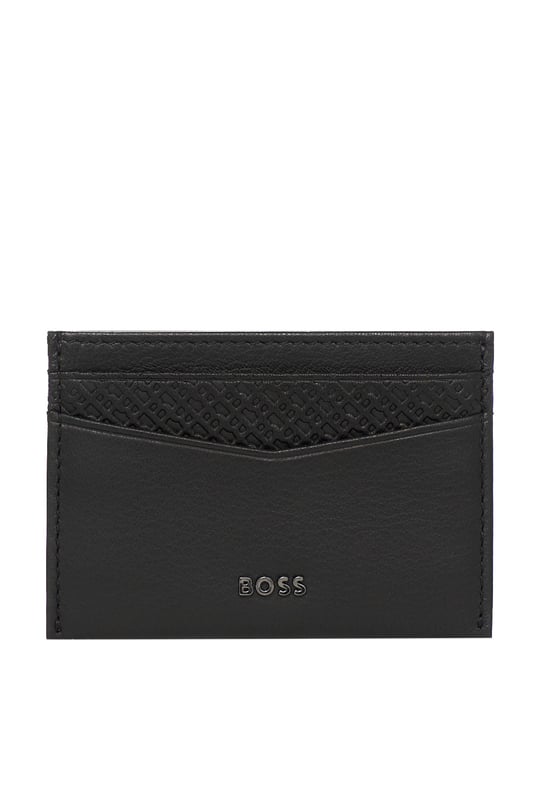 BOSS  BOSS Erkek Hakiki Deri Logo Kabartmalı Siyah Kartlık 50558596-001