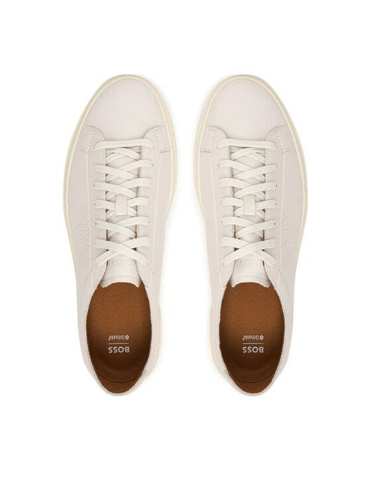 BOSS  BOSS Erkek Kabartma Logolu Düşük Bilekli Deri Beyaz Sneaker 50557866-100