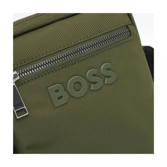 BOSS  BOSS Erkek Kabartma Logolu Fermuar Kapamalı Uzun Askılı Haki Omuz Çantası 50567814-347