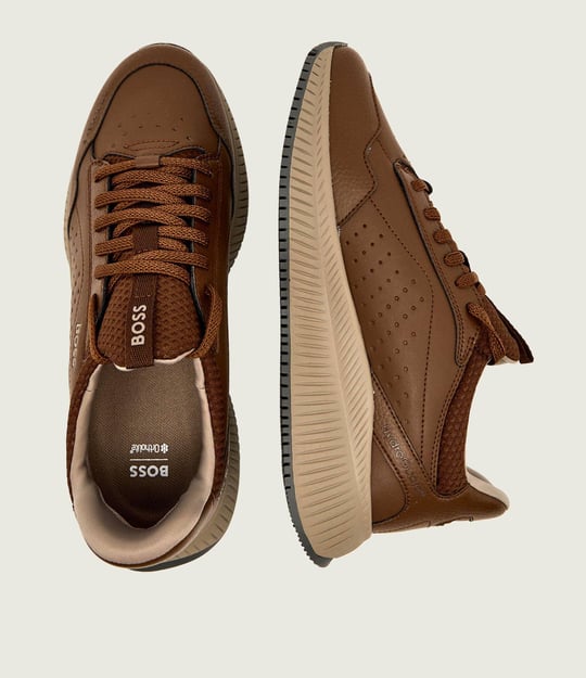 BOSS  BOSS Erkek Kalın Topuk Deri Bağcıklı Rahat Taban Kahverengi Sneaker 50553207-205