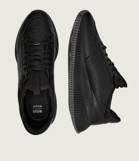 BOSS  BOSS Erkek Kalın Topuk Deri Bağcıklı Rahat Taban Siyah Sneaker 50553207-005