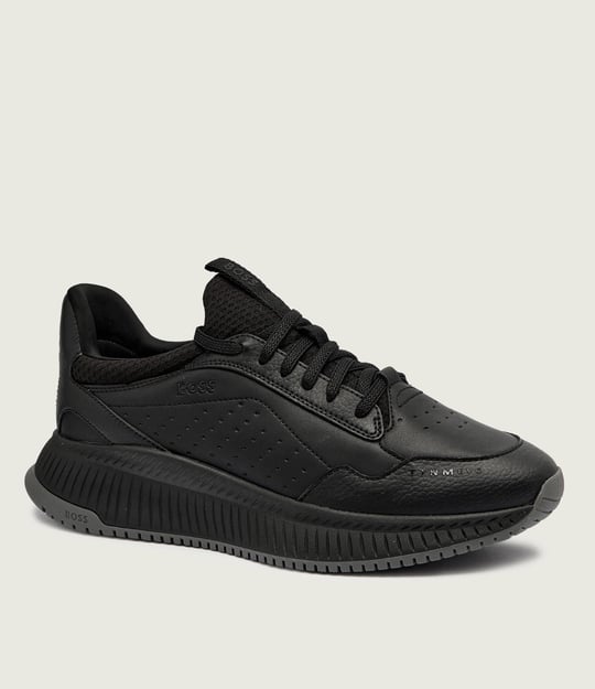 BOSS  BOSS Erkek Kalın Topuk Deri Bağcıklı Rahat Taban Siyah Sneaker 50553207-005