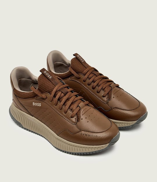 BOSS  BOSS Erkek Kalın Topuk Deri Bağcıklı Rahat Taban Kahverengi Sneaker 50553207-205