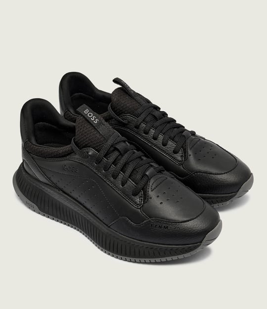 BOSS  BOSS Erkek Kalın Topuk Deri Bağcıklı Rahat Taban Siyah Sneaker 50553207-005