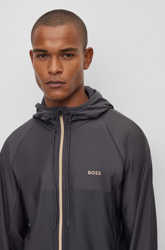 BOSS BOSS Erkek Kapşonlu Yaka Fermuarlı Uzun Kollu Gri Sweatshirt 50493465-027