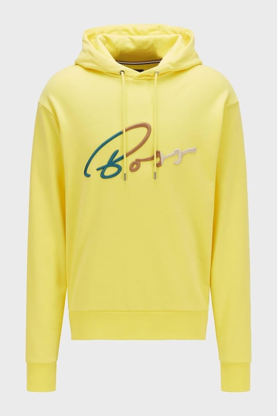 BOSS BOSS Erkek Kapşonlu Yaka Regular Fit Pamuklu Uzun Kollu Sarı Sweatshirt 50467151-730