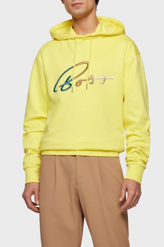 BOSS BOSS Erkek Kapşonlu Yaka Regular Fit Pamuklu Uzun Kollu Sarı Sweatshirt 50467151-730