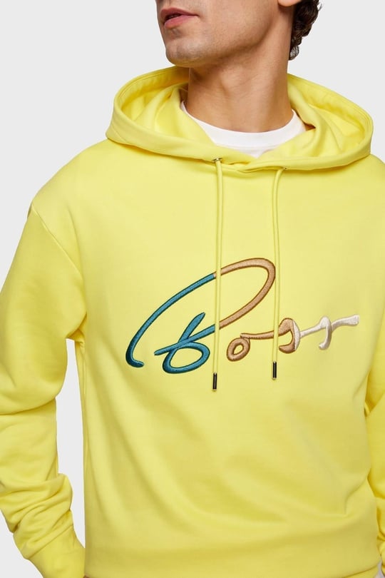 BOSS BOSS Erkek Kapşonlu Yaka Regular Fit Pamuklu Uzun Kollu Sarı Sweatshirt 50467151-730