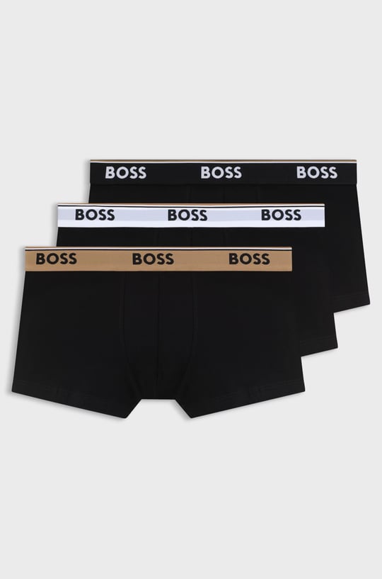 BOSS  BOSS Erkek Logolu Bel Bantlı Esnek Pamuklu Üçlü Paket Siyah Boxer 50554693-009
