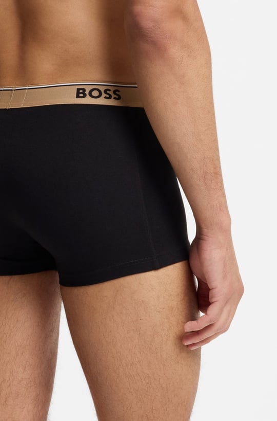 BOSS  BOSS Erkek Logolu Bel Bantlı Esnek Pamuklu Üçlü Paket Siyah Boxer 50554693-009