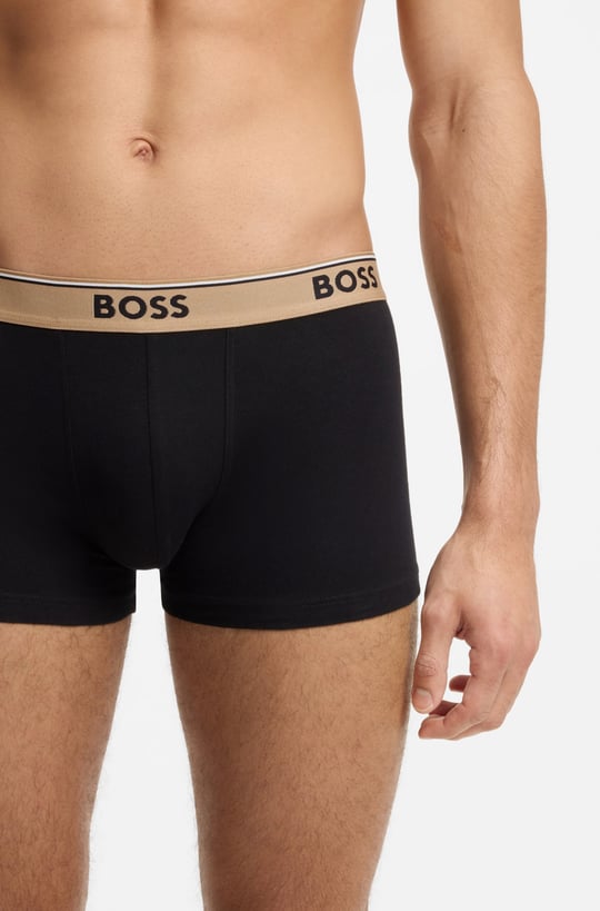 BOSS  BOSS Erkek Logolu Bel Bantlı Esnek Pamuklu Üçlü Paket Siyah Boxer 50554693-009