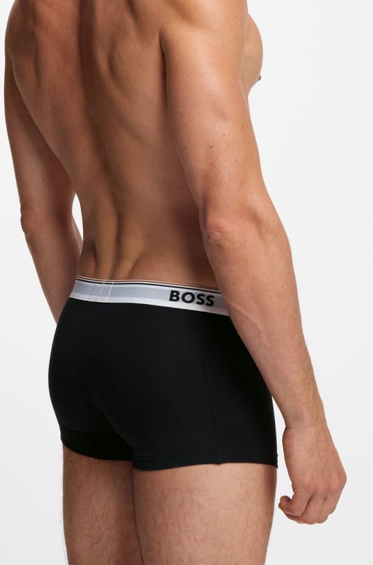 BOSS  BOSS Erkek Logolu Bel Bantlı Esnek Pamuklu Üçlü Paket Siyah Boxer 50554693-004