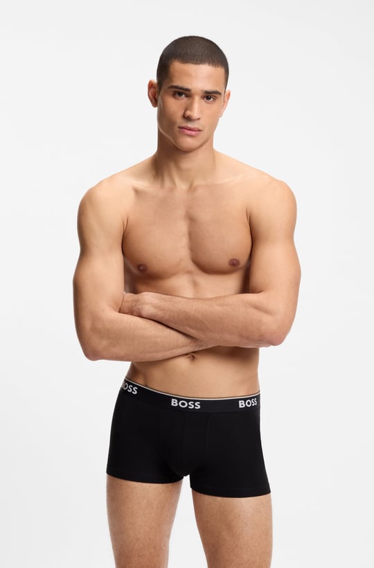 BOSS  BOSS Erkek Logolu Bel Bantlı Esnek Pamuklu Üçlü Paket Siyah Boxer 50554693-009