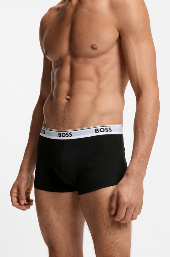 BOSS  BOSS Erkek Logolu Bel Bantlı Esnek Pamuklu Üçlü Paket Siyah Boxer 50554693-004