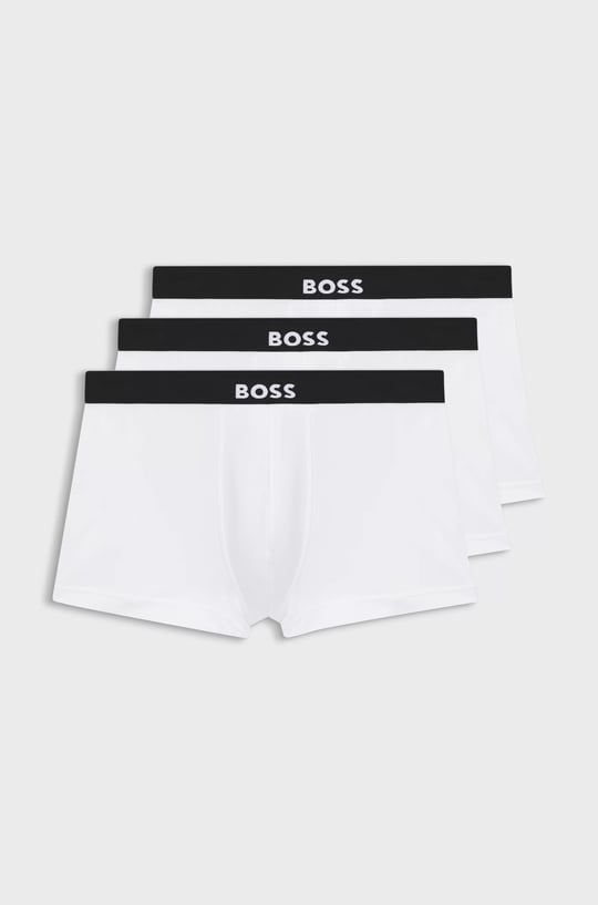 BOSS  BOSS Erkek Logolu Bel Bantlı Organik Pamuk Karışımlı 3'lü Paket Beyaz Boxer 50544263-100