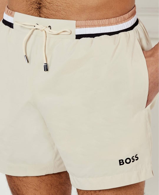 BOSS  BOSS Erkek Logolu Beli Lastikli Yüksek Bel Slim Fit Krem Mayo 50469324-274