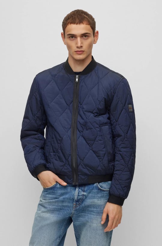 BOSS BOSS Erkek Logolu Fermuar Kapamalı Cepli Kışlık Lacivert Ceket 50498608-404