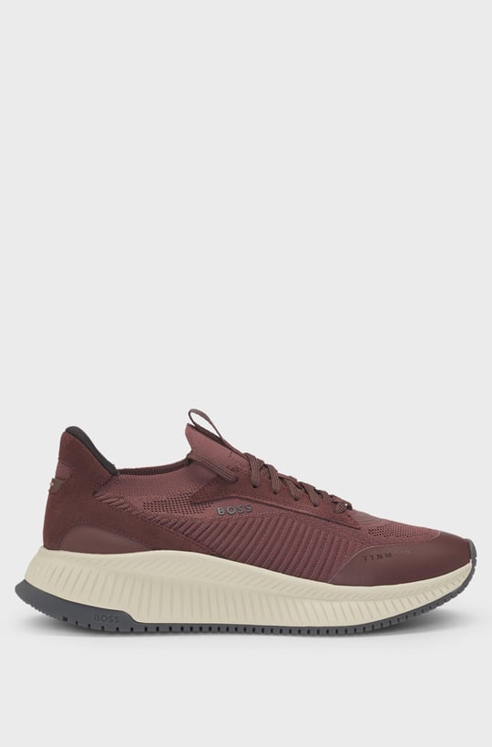 BOSS BOSS Erkek Marka Logolu Bağcıklı Kaydırmaz Tabanlı Günlük Bordo Sneaker 50523113-602