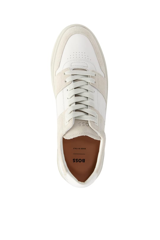 BOSS BOSS Erkek Marka Logolu Bağcıklı Kaydırmaz Tabanlı Günlük Krem-beyaz Sneaker 50517057-110