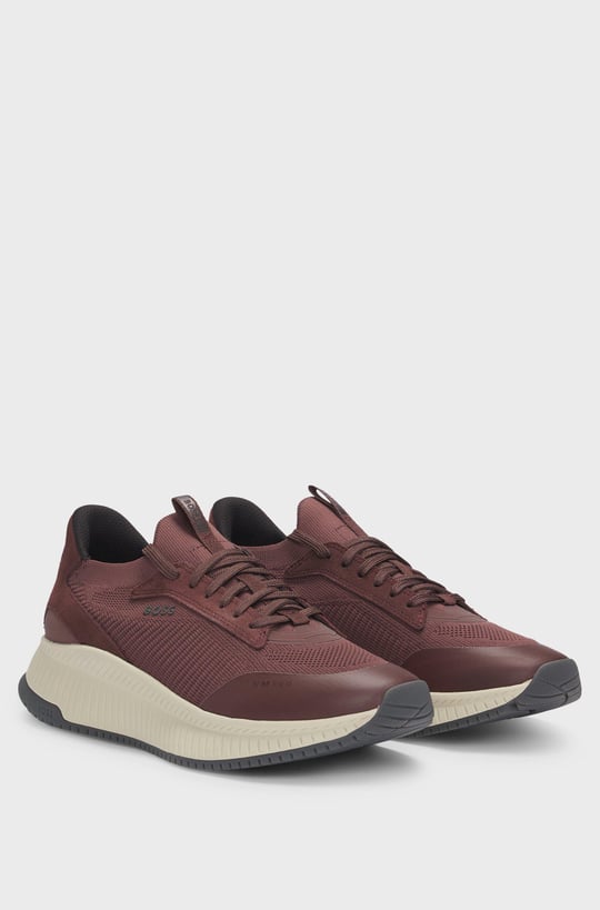 BOSS BOSS Erkek Marka Logolu Bağcıklı Kaydırmaz Tabanlı Günlük Bordo Sneaker 50523113-602