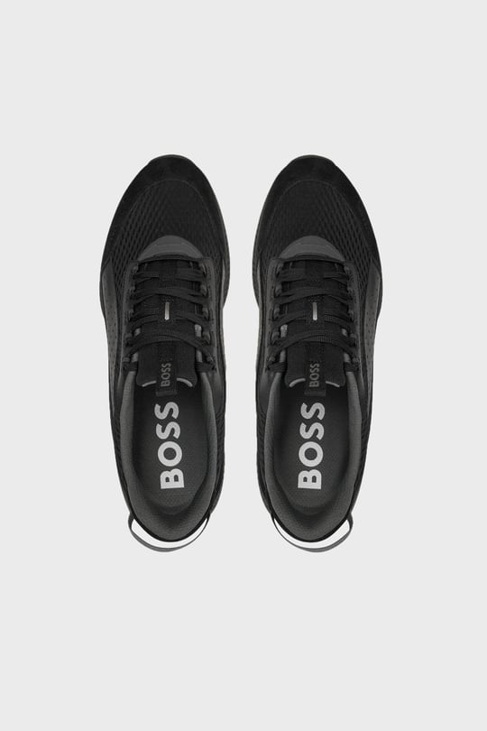 BOSS BOSS Erkek Marka Logolu Bağcıklı Kaydırmaz Tabanlı Günlük Siyah Sneaker 50522908-005