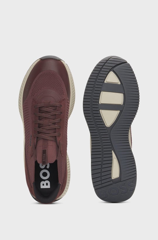 BOSS BOSS Erkek Marka Logolu Bağcıklı Kaydırmaz Tabanlı Günlük Bordo Sneaker 50523113-602