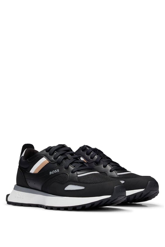 BOSS BOSS Erkek Marka Logolu Bağcıklı Kaydırmaz Tabanlı Günlük Siyah Sneaker 50498280-001