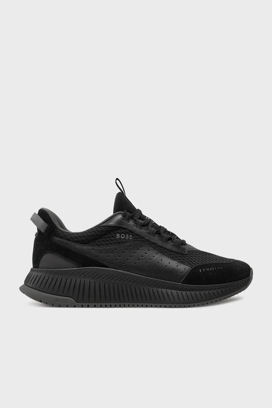 BOSS BOSS Erkek Marka Logolu Bağcıklı Kaydırmaz Tabanlı Günlük Siyah Sneaker 50522908-005