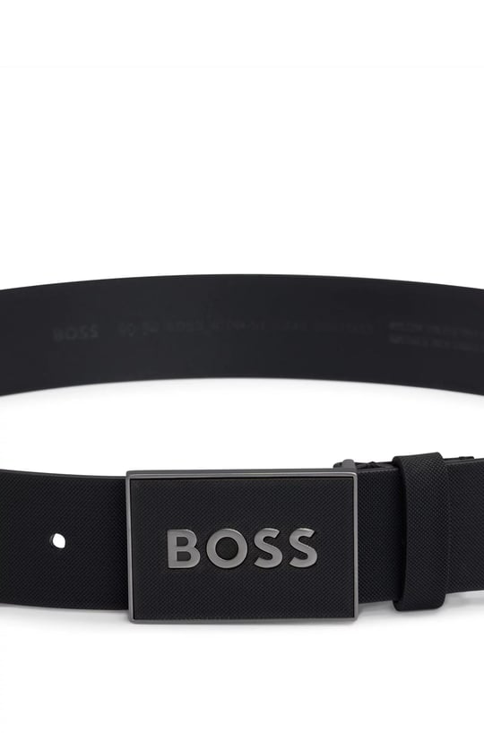 BOSS BOSS Erkek Marka Logolu Deri Günlük Kullanım Siyah-Gümüş Kemer 50471333-004