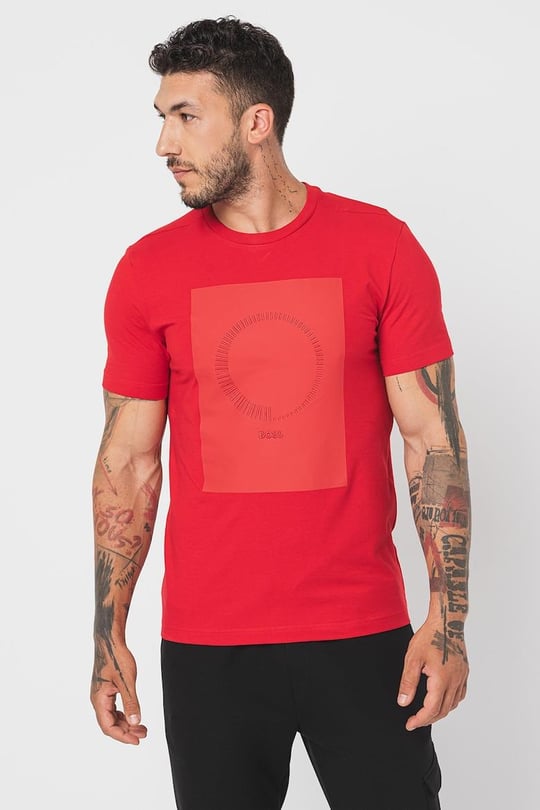 BOSS BOSS Erkek Marka Logolu Kısa Kol Yuvarlak Yaka Kırmızı T-Shirt 50494337-610