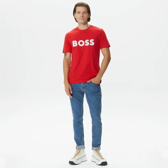 BOSS BOSS Erkek Marka Logolu Kısa Kol Yuvarlak Yaka Kırmızı T-Shirt 50486200-628